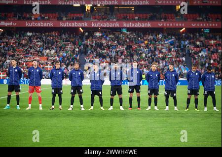 Bilbao, Spanien. 23. März 2024. Die Spieler Uruguays sehen sich während des Freundschaftsspiels Pais Vasco gegen Uruguay am 23. März 2024 in Bilbao an. Quelle: Cesar Ortiz Gonzalez/Alamy Live News Stockfoto