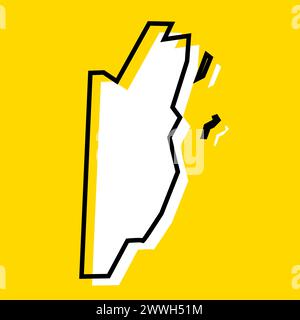 Belize Country vereinfachte Karte. Weiße Silhouette mit dicker schwarzer Kontur auf gelbem Hintergrund. Einfaches Vektorsymbol Stock Vektor