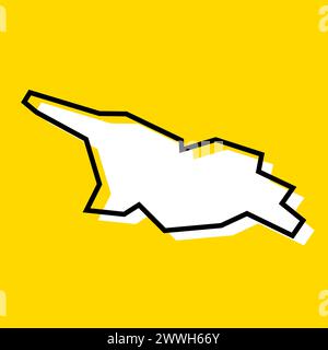 Vereinfachte Karte für Georgien. Weiße Silhouette mit dicker schwarzer Kontur auf gelbem Hintergrund. Einfaches Vektorsymbol Stock Vektor