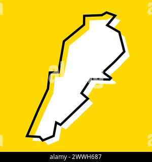 Vereinfachte Karte für Libanon Country. Weiße Silhouette mit dicker schwarzer Kontur auf gelbem Hintergrund. Einfaches Vektorsymbol Stock Vektor
