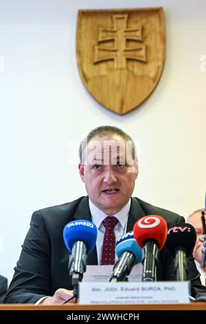 Bratislava, Slowakei. März 2024. Eduard Burda, Vorsitzender der Landeswahlkommission, während der Pressekonferenz über die Ergebnisse der ersten Runde der Präsidentschaftswahlen in Bratislava, Slowakei, am 24. März 2024. Quelle: Vaclav Salek/CTK Photo/Alamy Live News Stockfoto