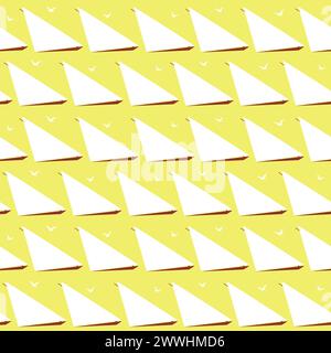 Buntes Doodle Seemannes nahtloses Vektormuster. Mehrfarbiger Hintergrund für einfache Schiffe. Fliegende Seevögel endlose Textur. Endlose Vektortextur für d Stock Vektor