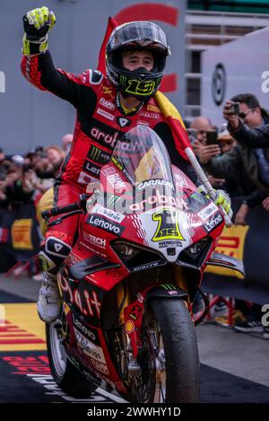 Montmelo, Spanien. März 2024. Alvaro Bautista aus Aruba.IT Racing Ducati während der Catalunya World SBK 2024 auf dem Circuit de Barcelona Catalunya am 24. März 2024 in Montmelo, Barcelona, Spanien. (Foto: Pablo Rodriguez/PRESSINPHOTO) Credit: PRESSINPHOTO SPORTS AGENCY/Alamy Live News Stockfoto