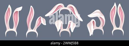 Kaninchenrosa Ohren. Osterhase. Frühlingsrabatt für Happy Party Papier. Niedliches Accessoire. Vorlage für Tierkunst. Pelzhase. Maske für Fotokabine. Hochformatelemente. Vektor-Zeichentrickfilm Karneval Kleidung Set Stock Vektor