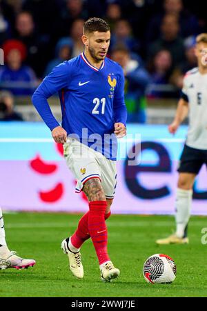 Lucas HERNANDEZ, FRA 21 im Freundschaftsspiel FRANKREICH - DEUTSCHLAND 0-2 FRANKREICH - DEUTSCHLAND 0-2 in Vorbereitung auf die Europameisterschaft 2024 am 23. März 2024 in Lyon, Frankreich. © Peter Schatz / Alamy Live News Stockfoto