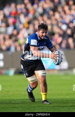 Bath, UK. März 2024. Jaco Coetzee von Bath Rugby während des Gallagher Premiership Rugby Spiels zwischen Bath Rugby und Sale Sharks am 24. März 2024. Foto von Scott Boulton. Nur redaktionelle Verwendung, Lizenz für kommerzielle Nutzung erforderlich. Keine Verwendung bei Wetten, Spielen oder Publikationen eines einzelnen Clubs/einer Liga/eines Spielers. Quelle: UK Sports Pics Ltd/Alamy Live News Stockfoto