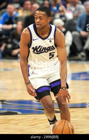 Orlando, Florida, USA, 23. März 2024, die Garde der Sacramento Kings de'Aaron Fox #5 läuft im Kia Center nach vorne. (Foto: Marty Jean-Louis/Alamy Live News Stockfoto