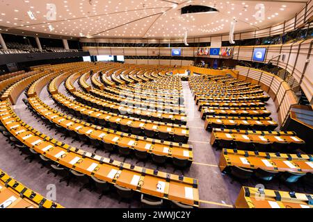 Plenarsaal Europäisches Parlament Europäisches Parlament, Brüssel, Belgien. Hauptkonferenzsaal des Europäischen parlaments. Brussel Europäisches Parlament Brussel Belgie Copyright: XGuidoxKoppesx Stockfoto