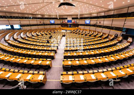 Plenarsaal Europäisches Parlament Europäisches Parlament, Brüssel, Belgien. Hauptkonferenzsaal des Europäischen parlaments. Brussel Europäisches Parlament Brussel Belgie Copyright: XGuidoxKoppesx Stockfoto
