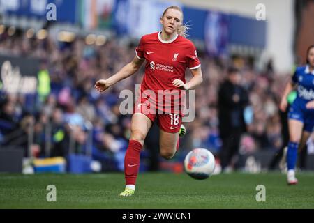 Liverpool, Großbritannien. März 2024. Everton FC gegen Liverpool FC Barclays Womens Super League GOODISON PARK ENGLAND - 24. März 2024 Ceri Holland of Liverpool während des Barclays Women’s Super League Spiels zwischen Everton FC und Liverpool FC im Goodison Park am 24. März. 2024 in Liverpool, England. Quelle: ALAN EDWARDS/Alamy Live News Stockfoto