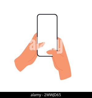 Handnachrichten auf dem Bildschirm des Mobiltelefons. Tippen Sie mit zwei Daumen auf das Smartphone-Display. Illustration des flachen Vektors isoliert auf weiß. Stock Vektor
