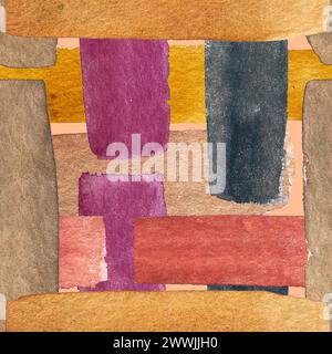 Aquarellfarben abstrakte Kunst nahtloses Muster mit Linien. Pinselstriche pinke Grafik Aquarellillustration. Stockfoto