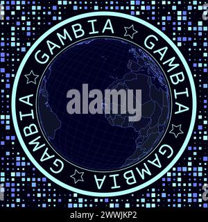 Gambia auf Globus-Vektor. Futuristische Satellitenansicht der Welt mit Schwerpunkt auf Gambia. Stock Vektor