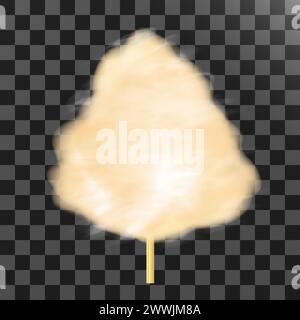 Orangefarbene Zuckerwatte. Realistische Zuckerwolke auf einem Holzstock. 3D-Vektor. Realistische Darstellung isoliert Stock Vektor