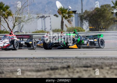 Thermal, CA, USA. März 2024. ROMAIN GROSJEAN (77) aus Genf, Schweiz, weist auf die Vorsicht hin, als er während der ersten Thermal Club $1 Million Challenge im Thermal Club in Thermal, CA, verunglückt. (Credit Image: © Grindstone Media Group/ASP) NUR REDAKTIONELLE VERWENDUNG! Nicht für kommerzielle ZWECKE! Quelle: ZUMA Press, Inc./Alamy Live News Stockfoto