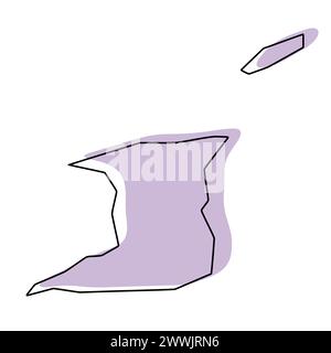 UndefiniertTrinidad und Tobago Country vereinfachte Karte. Violette Silhouette mit dünner schwarzer glatter Kontur isoliert auf weißem Hintergrund. Einfaches Vektorsymbol Stock Vektor