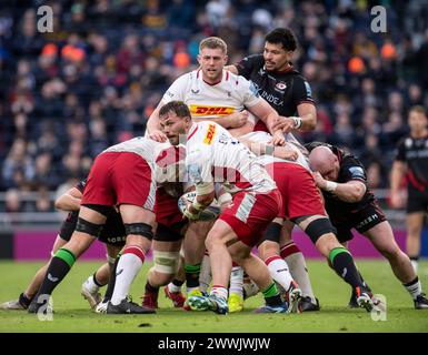 London UK.am 23. März 2024. Harlequins wird Evans während der Gallagher Premiership Saracens Men V Harlequins, Tottenham Hotspur Stadium, London UK.am 23. März 2024 in Aktion treten. Foto Gary Mitchell: Gary Mitchell, GMP Media/Alamy Live News Stockfoto