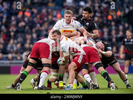 London UK.am 23. März 2024. Harlequins wird Evans während der Gallagher Premiership Saracens Men V Harlequins, Tottenham Hotspur Stadium, London UK.am 23. März 2024 in Aktion treten. Foto Gary Mitchell: Gary Mitchell, GMP Media/Alamy Live News Stockfoto