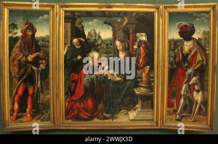 Verehrung des Triptychons Magi, anscheinend die erste Version, Museo di Capodimonte, Neapel, um 1515 Joos van cleve, Stockfoto