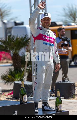 Thermal, CA, USA. März 2024. Felix Rosenqvist (60) aus Varnamo, Schweden, wird Dritter und feiert in der Victory Lane für die erste Thermal Club $1 Million Challenge im Thermal Club in Thermal, CA. (Credit Image: © Grindstone Media Group/ASP) NUR REDAKTIONELLE VERWENDUNG! Nicht für kommerzielle ZWECKE! Quelle: ZUMA Press, Inc./Alamy Live News Stockfoto