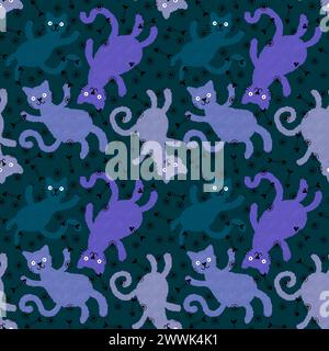 Halloween Tiere nahtlose Aquarellmalerei Katzenmuster zum Einpacken von Papier und Stoffen und Kinderkleidung Druck und Accessoires und Herbst Textilien und Stockfoto