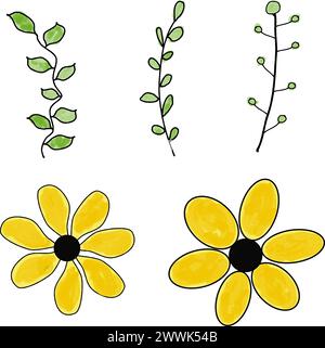 Lebendige Aquarellabbildungen von Zweigen und Blüten, Deutschland Stock Vektor