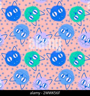 Halloween Tiere nahtlose Aquarellmalerei Katzenmuster zum Einpacken von Papier und Stoffen und Kinderkleidung Druck und Accessoires und Herbst Textilien und Stockfoto