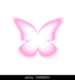 Rosafarbene Schmetterlingsform in holografischer, unscharfer Art isoliert auf weißem Hintergrund. Machaon-Silhouette mit verlaufendem Aura-Effekt. Trendiges y2k-Designelement. Vektorabbildung. Stock Vektor