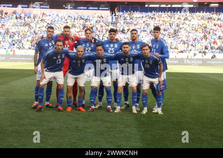 Harrison, NJ, USA. März 2024. SPO) FIFA Friendly Soccer Game: Italien gegen Ecuador. März 2024. Harrison, New Jersey: Titelverteidiger der Europameister Italien setzt seine Vorbereitungen für die Euro 2024 mit einem weiteren Freundschaftsspiel über den Teich fort. Die Azzurri schlugen Ecuador 2-0 in ihrem zweiten Spiel auf amerikanischem Boden für fast zwanzig Jahre, da sie versuchen, in Deutschland wieder etwas zu machen. Credit: Jose Francisco/Thenews (Credit Image: © Jose Francisco/TheNEWS2 via ZUMA Press Wire) NUR REDAKTIONELLE VERWENDUNG! Nicht für kommerzielle ZWECKE! Stockfoto