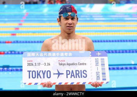 Tokyo Aquatics Centre, Tokio, Japan. März 2024. Hidekazu Takehara, 22. MÄRZ 2024 - Schwimmen : 2024 Schwimmen repräsentative Auswahl für internationale Wettkämpfe 200 m Rückschlag-Finale der Herren im Tokyo Aquatics Centre, Tokio, Japan. Quelle: YUTAKA/AFLO SPORT/Alamy Live News Stockfoto