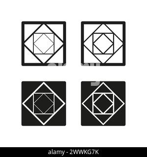 Vier geometrische Symbole festgelegt. Schwarz-weiß-Kontraste. Quadratische Designs. Vektorabbildung. EPS 10. Stock Vektor