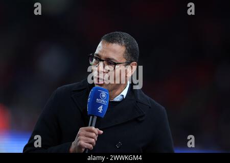 London, Großbritannien. März 2024. Gilberto Silva wird während der Arbeit am Präsentationsteam für Channel 4 Television gezeigt. England gegen Brasilien, internationales Fußball-Freundschaftsspiel im Wembley Stadium in London am Samstag, 23. März 2024. Nur redaktionelle Verwendung. bild von Andrew Orchard/Andrew Orchard Sportfotografie/Alamy Live News Credit: Andrew Orchard Sportfotografie/Alamy Live News Stockfoto