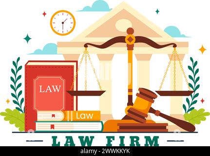 Anwaltskanzlei Services Vektor-Illustration mit Gerechtigkeit, Rechtsberatung, Urteil und Anwalt Berater in Flat Cartoon Hintergrund Design Stock Vektor