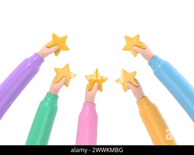 Personen, Die Fünf-Sterne-Feedback Geben. Kunden, die sich für die Zufriedenheitsbewertung entscheiden und die positive Bewertung verlassen. Kundenservice und Benutzererfahrung Co Stockfoto
