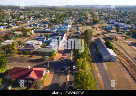 Luftlinie des kleinen Dorfes in der South Burnett Region Wondai Queensland Australien Stockfoto