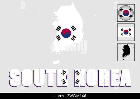 Südkorea-Flagge und -Karte in einer Vektorgrafik Stock Vektor