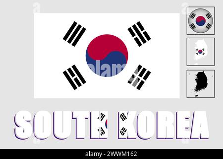 Südkorea-Flagge und -Karte in einer Vektorgrafik Stock Vektor