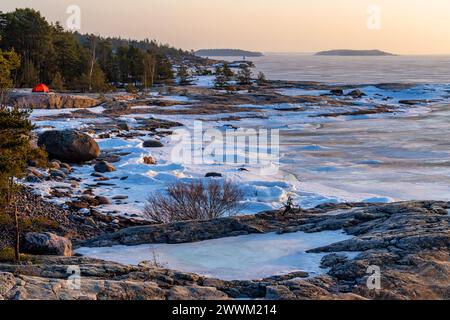 Camping auf der Insel Pirttisaari, Porvoo, Finnland Stockfoto