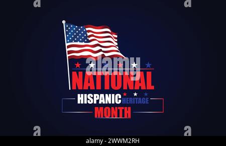 Der Text zum Monat des nationalen Hispanischen Kulturerbes mit der us-Flagge zeigt ein Illustrationsdesign Stock Vektor