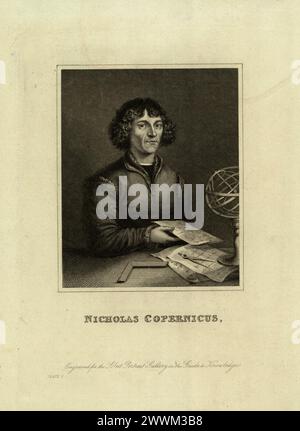 Vintage-Porträtstich des Astronomen und Mathematikers Nicolaus Kopernicus aus dem 19. Jahrhundert (1473-1543) Stockfoto