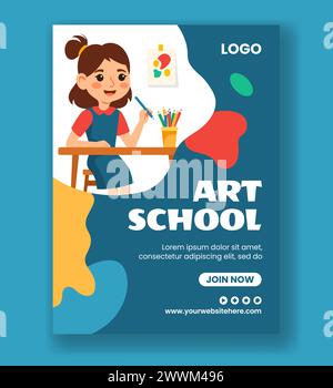 Kunstschule Vertikales Poster Flache Cartoon Hand Gezeichnete Vorlagen Hintergrund Illustration Stock Vektor