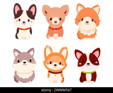 Set süßer Zeichentrickhunde. Baby-Sammlung von Avatar mit Welpen. Vektorabbildung EPS8 Stockfoto