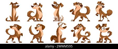 Niedliche Hunde Vektorset. Zeichentrickfiguren von Hunden oder Welpen erzeugen eine Sammlung flacher Farben in verschiedenen Posen. Set lustiger Haustiere isoliert auf A Stock Vektor