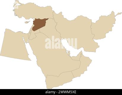 Dunkelbraune Karte von SYRIEN in hellbrauner Karte des Nahen Ostens Stock Vektor