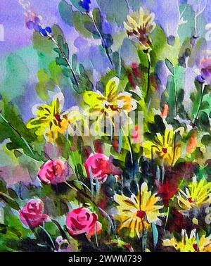 Handgemalt Original Impressionismus Meisterwerke Maler Pinsel Strichkunst Aquarellmalerei Blütenblatt Blume botanische bunte Blüte natürliche Schönheit Stockfoto