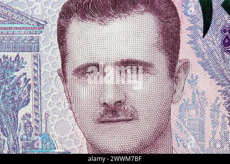 Baschar al-Assad ein Nahaufnahme-Porträt aus syrischem Geld - Pfund Stockfoto