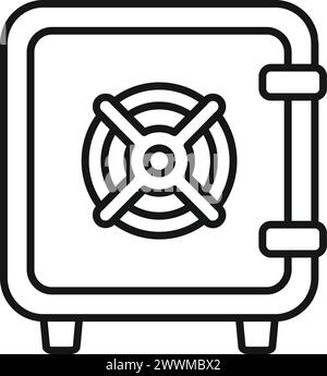 Konturvektor des Symbols für gesicherte Zugriffsbank. Schlüsselfinanzierung. Safe Tresor Bargeld geschlossen Stock Vektor