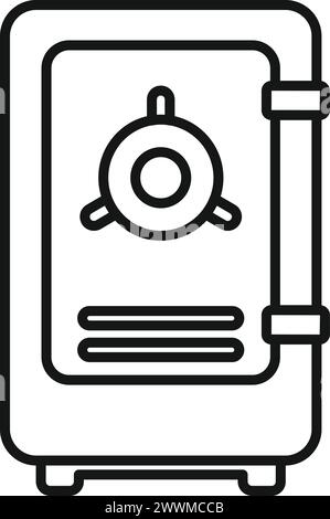 Konturvektor des Symbols für gesicherte Geldkästen. Metallversicherungsbank. Schlüssel für Staufach Stock Vektor