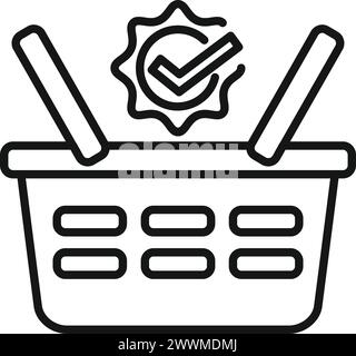 Quality Shop Basket Symbol Umrissvektor. Prüfen Sie die Regelung. Geschäftsrichtlinie erstellen Stock Vektor