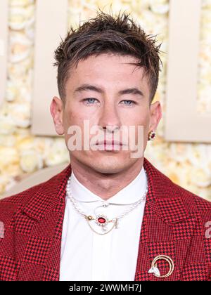 BEVERLY HILLS, LOS ANGELES, KALIFORNIEN, USA - JANUAR 07: Barry Keoghan kommt bei den 81. Jährlichen Golden Globe Awards, die am 7. Januar 2024 im Beverly Hilton Hotel in Beverly Hills, Los Angeles, Kalifornien, USA, stattfinden. (Foto: Xavier Collin/Image Press Agency) Stockfoto